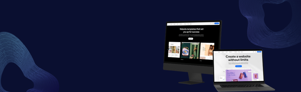 Mockup of a portfolio website displayed on a desktop and laptop computer against a dark background.