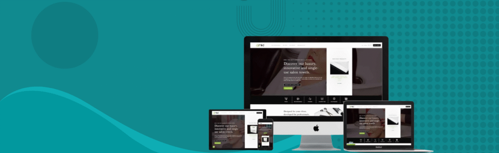 Mockup of a responsive website displayed on various devices including a desktop, tablet, and smartphone.