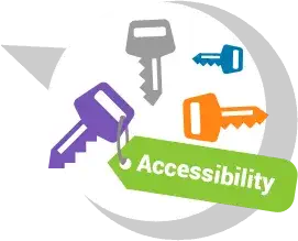 Illustration of colorful keys with an accessibility tag in green.