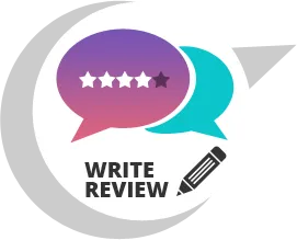 Icon featuring two speech bubbles with a star rating and a pencil for writing a review.